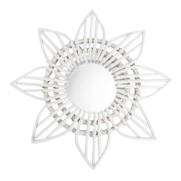NIAIZEK Boho Rattan Woven Round Decorative Wall Mirror for Home Decor, White Frame, 1 Piece