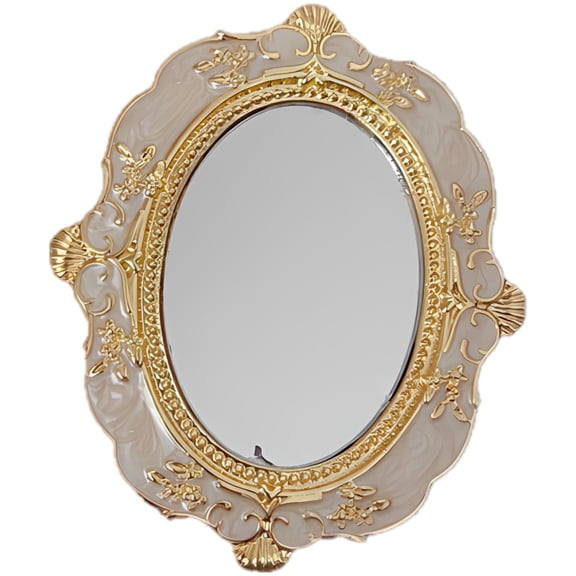 Decorative Mirrors, 3.1 x 2.6 in Vintage Oval Mirror with Gold Embossed Floral Frame, Small Decorative Mirrors Handheld Vanity Mirror for Home Dresser Decor, Makeup, Travel, Metal Victorian Style
