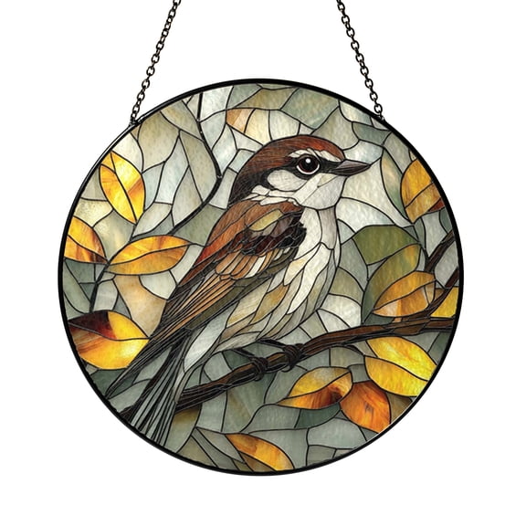 Decorative Mockingbird Glass Style Suncatcher – Nature Window Art