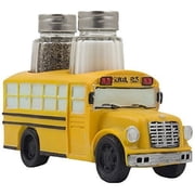 Decorative Model School Bus Glass Salt and Pepper Shaker Set As Display Stand Holder Figurine for Unique Restaurant Dining Room & Kitchen Table Decor or Gifts for Teachers and Bus Drivers