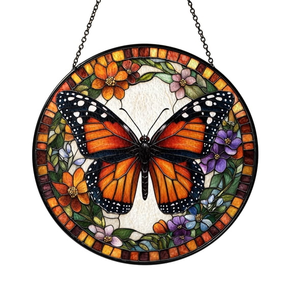 Decorative Monarch Butterfly Stained Glass Suncatcher with Nature Inspired Insect Motif for Windows