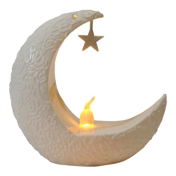 Decorative Moon Candle Holder, Cosmug Crescent Star Shaped Metal Stand, Soft Tone Tabletop Ornament, for Living Room, Bedroom, Balcony and Home Decoration, White