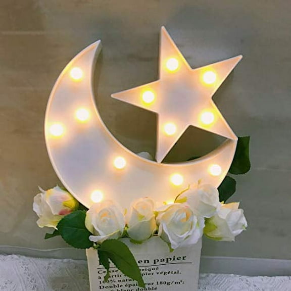 Decorative Moon-Star Night Light,Cute LED Nursery Night Lamp Gift-Marquee Moon-Star Sign for Birthday Party,Baby Shower,Kids Room, Living Room Decor(White)