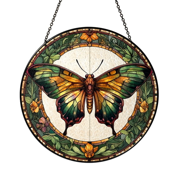 Decorative Moth Window Hanging – Stained Glass Style Nature Decor