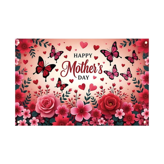 Decorative Mother's Day Backdrop, Floral Design Background for Mom's Birthday Party, Family Gathering Celebration Photo Props for Indoor Outdoor Home Party Decor, C