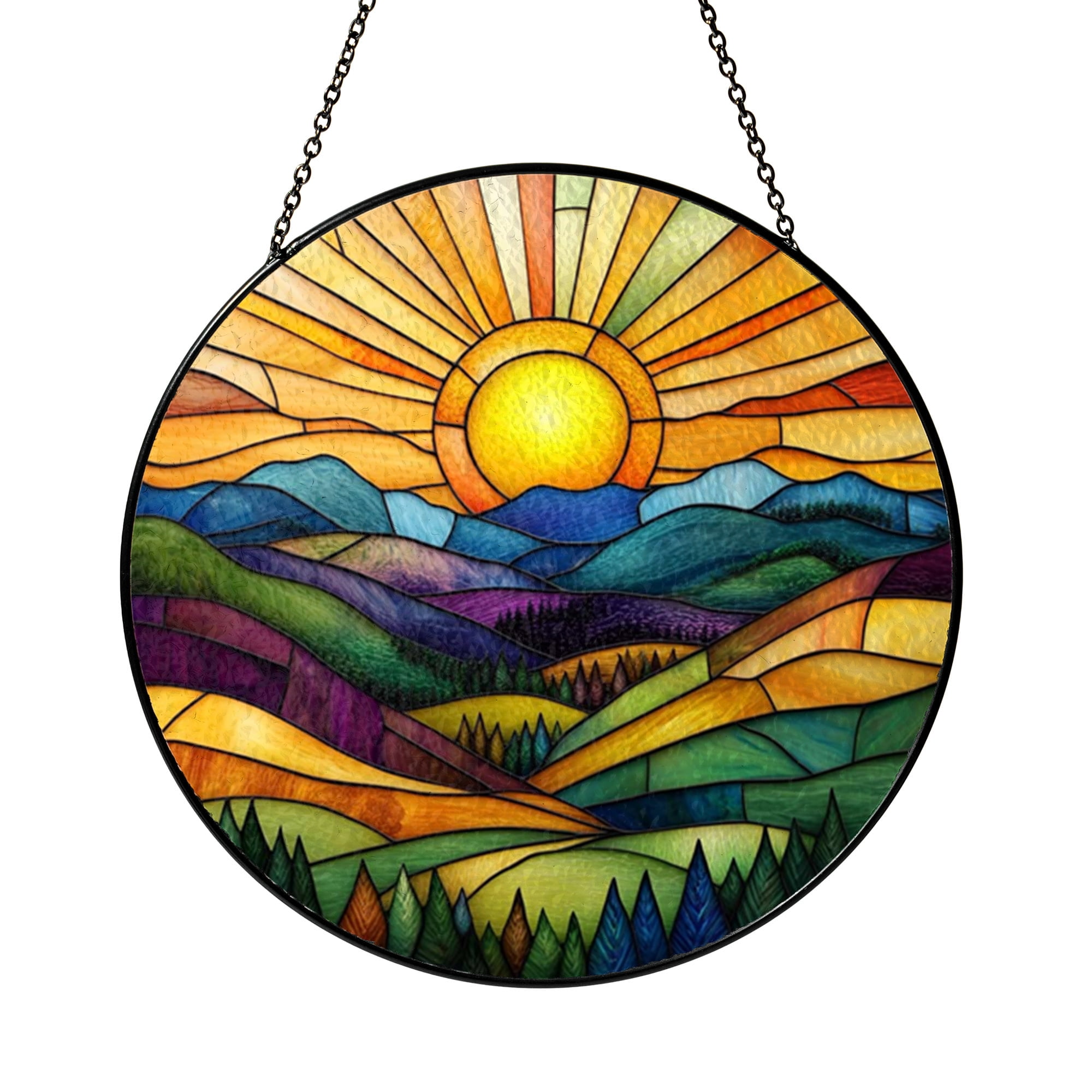 Decorative Mountain Sunrise Stained Glass Window Art, Hiking Inspired ...