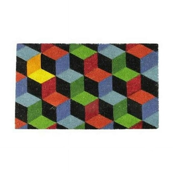 Decorative Multi-Color Cube Coir Outdoor Rectangular Door Mat, 29.5 x 18 in.