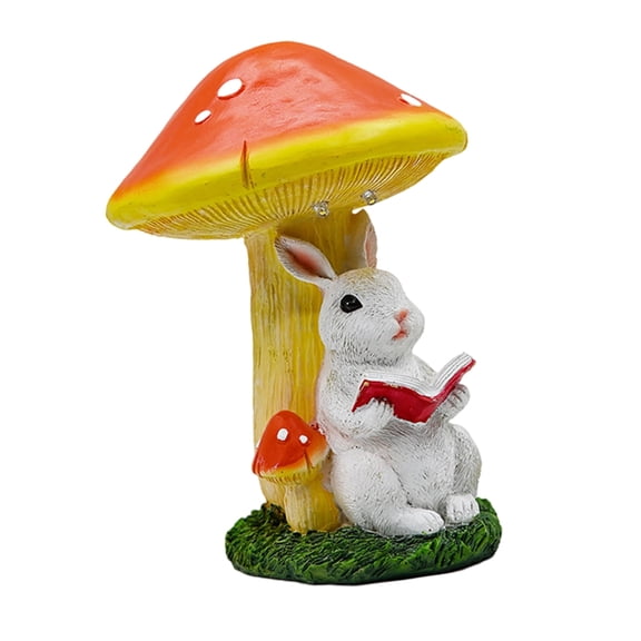 Decorative Mushroom Rabbits Statue with Solar Light Great for Garden and Patio Decors Resin Figurine Weather Resistance