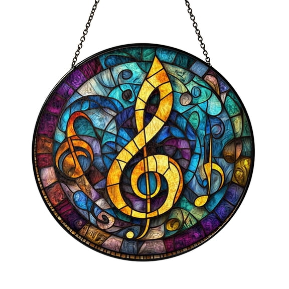 Decorative Music Clef Stained Glass Style Window Suncatcher, Musical Art Acrylic Style Window Hanging for Living Room or Studio Interior Decor
