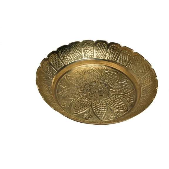 Decorative Nakshi Plate Brass Pooja Thali Prasad Plate Katori for Utensils Item Articles Indian Traditional Festival New year Gifts Decorations Pooja Housewarming Patra (Size:- 4" Diameter)(Golden)