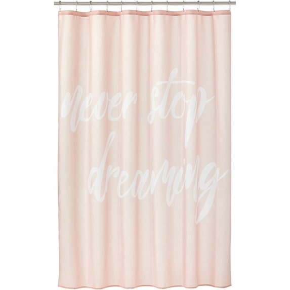 Decorative Never Stop Dreaming - Easy Care Fabric Shower Curtain with Reinforced Buttonholes, for Bathroom Showers, Stalls and Bathtubs, Machine Washable - 72" x 72" - White/Light Pink/Blush