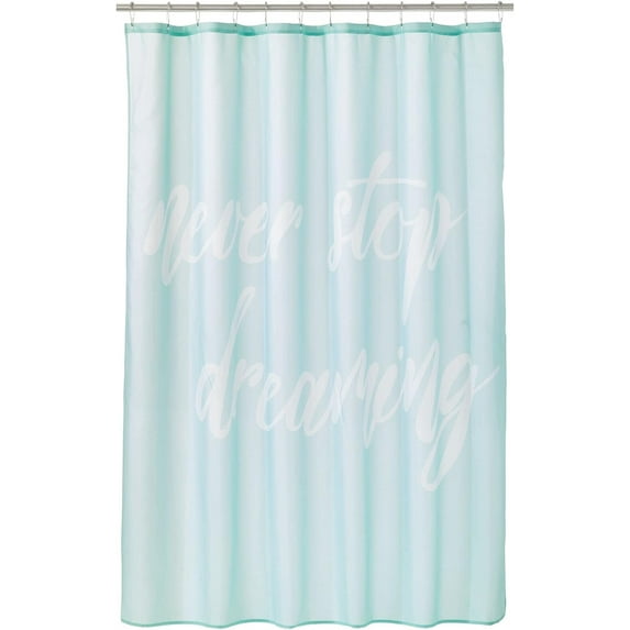Decorative Never Stop Dreaming Print Easy Care Fabric Shower Curtain w/Reinforced Buttonholes - for Bathroom Showers, Stalls, Bathtubs - Machine Washable - 72" x 72" - White/Mint Green