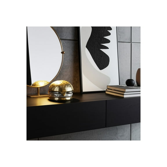 Decorative Object Aluminum Burger Shape Contemporary Finish for Home Office Bedroom Living Room Display Shelf Accent Modern Metal Art Sculpture Paperweight Decor - 3" Silver & Gold