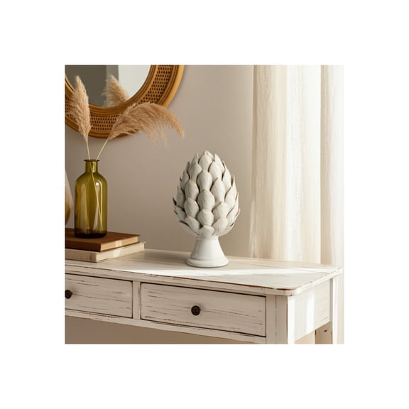 Decorative Object Ceramic Ceramic Artichoke-Inspired Shape Boho Home Office Bedroom Living Room Decor - 10" Ivory & Tan