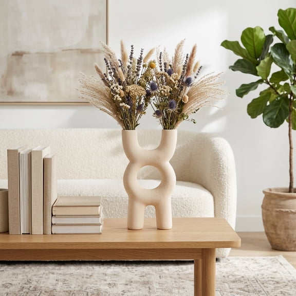 Decorative Object Ceramic Ceramic Sculptural Modern Glam Design Home Office Bedroom Living Room Decor - 15" Ivory & Tan