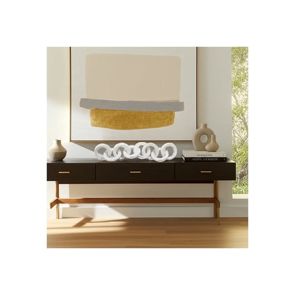 Decorative Object Metal Aluminum Linked Rings Sculpture with Interlocking Circular Chain Design and Sculpted Rounded Forms for Modern Industrial Accent Shelf or Tabletop Display Decor