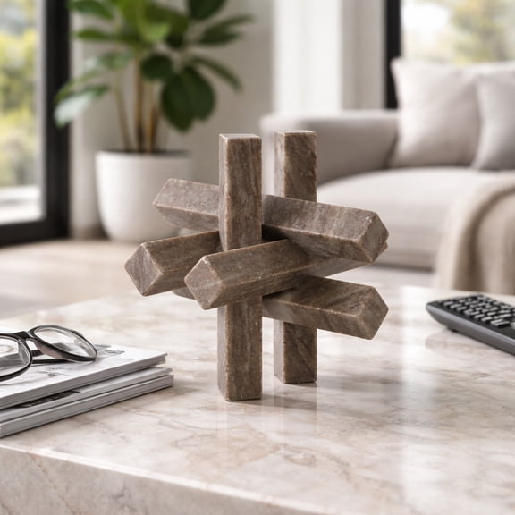 Modern Geometric Sculpture for Living Room Decor - Decorative Home Accent for Bathroom, Office Desk, and Shelf Decor - Statue Ornament for Coffee Table and Bedroom Display - 7", Gray