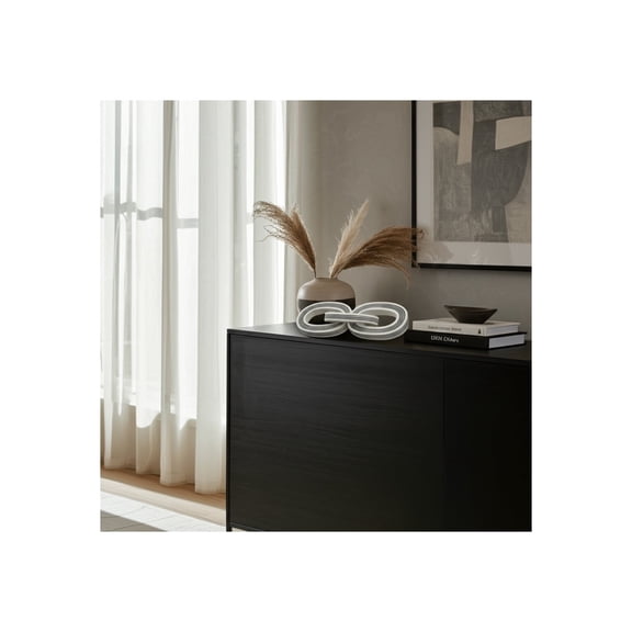 Decorative Object Wood Resin Interlocking Chain Design Accent for Home Office Bedroom Living Room Casual Style Tabletop Shelf Decor - 1" Black & White