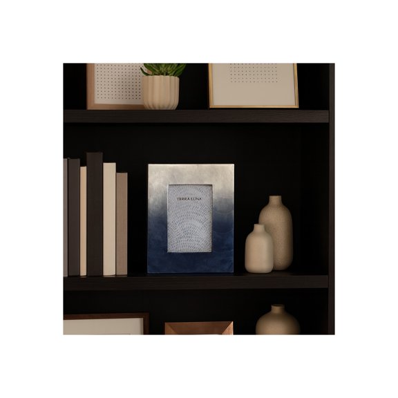 Decorative Ombre Rectangular Photo Frame - Sleek Tabletop and Wall Picture Frame for Bedroom or Living Room Decor - Ocean Inspired Frame for Shelf, Office, or Any Home Decor - 9", Ivory & Blue