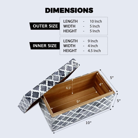 Decorative Organizer Box 10x5 – Large Keepsake Box with Lid, Modern Decorative Storage Box, Bohemian Coffee Table Décor, Jewelry & Memory Box, Decorative Accent Box for Home Décor
