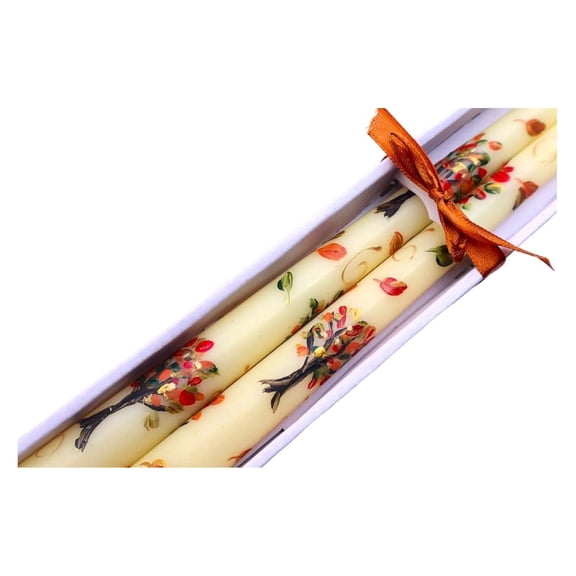 Decorative Original Design Artisan Hand Painted Fall Tree Taper Candles Decor Autumn Leaf Multicored Falling Leaves Tapered Candlesticks Handmade Thanksgiving Table Centerpiece Decorations