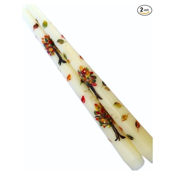Decorative Original Design Artisan Hand Painted Fall Tree Taper Candles Decor Autumn Leaf Multicored Falling Leaves Tapered Candlesticks Thanksgiving Table Centerpiece Decorations