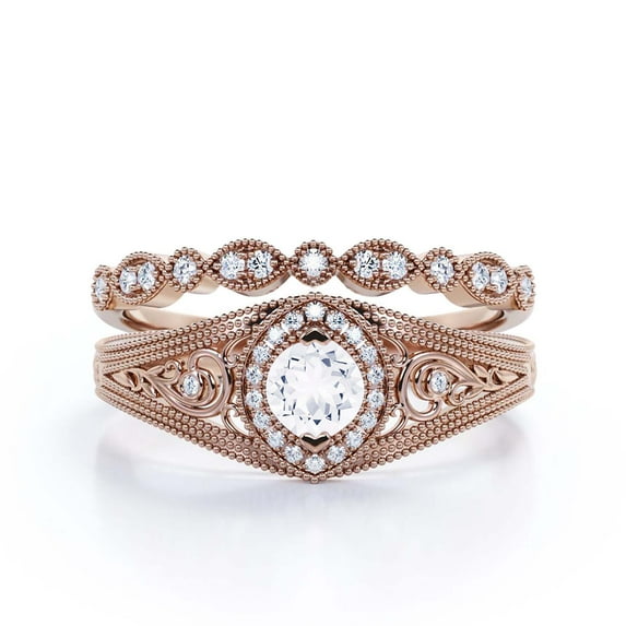 Decorative Ornament 1.75 Carat Round Cut Diamond Moissanite Engagement Ring, Vintage Look Wedding Ring in 925 Sterling Silver With 18k Rose Gold Plating Gift For Her, Promise Ring, Bridal Rings Set