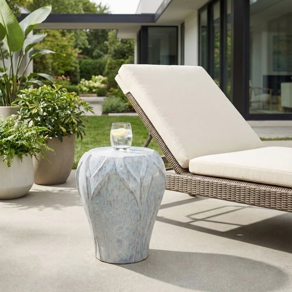 Decorative Outdoor Ceramic Side Table Stool for Home Decor - Elegant Accent Stool for Indoor Garden Plant, Patio, and Backyard Display - Ideal Sculptural Piece for Porch Areas - 18", Ivory