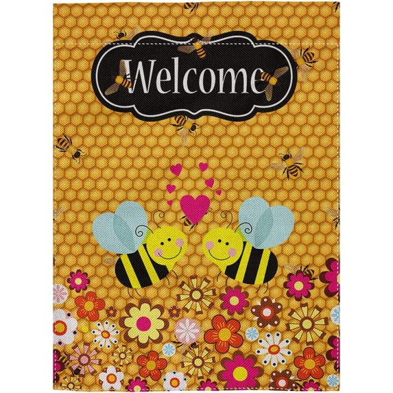 Decorative Outdoor Double Sided Bee Garden Flag Welcome Quote, House Yard Flag, Garden Yard Decorations, Seasonal Outdoor Flag 12.5"x18"