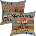 thumbnail image 1 of Decorative Outdoor Pillow Covers Porch Rules Sign Farmhouse Throw Pillow Covers, Square Linen Patio Cushion Cases for Couch Bench Seat Chair Car 18x18 Inch, 1 of 6