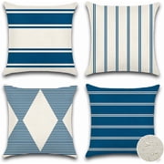 Decorative Outdoor Throw Pillow Covers 16x16 Inch Waterproof Geometry Pillow Cover Garden Cushion Case Patio Outdoor Pillows Shell for Couch Indoor Tent Furniture Balcony Set of 4 Navy Blue