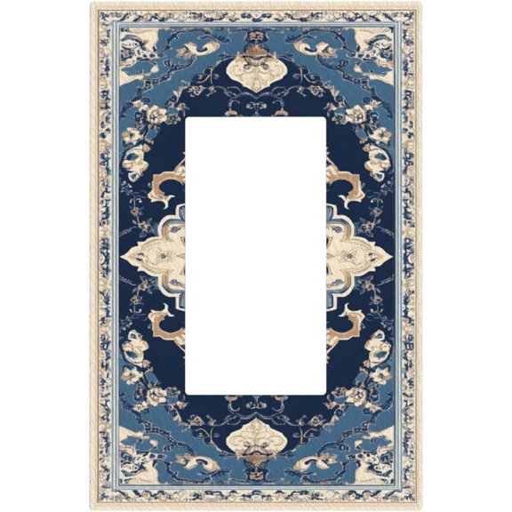 Decorative Outlet Covers Boho Beige Navy Blue Medallion 1 Gang Rocker Light Switch Cover Plate Single Gfci Light Switch Covers Wall Plate for Country Bathroom Bedroom Decor