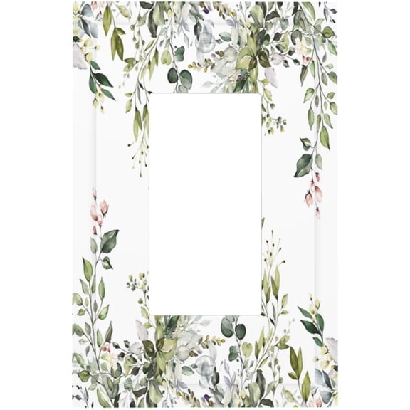 Decorative Outlet Covers with Green Eucalyptus Leaves Olive Leaf Design 1 Gang Rocker Light Switch Covers Single Decora GFCI Device Wall Plate Faceplate for Bedroom Home Decor