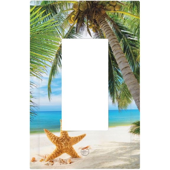 Decorative Outlet Covers Hawaii Beachy Starfish Tropical Palm Ocean Sea Sky 1 Gang Single Decora GFCI Device Light Switch Cover Plate 1 Rocker Wall Plate Jumbo Faceplate