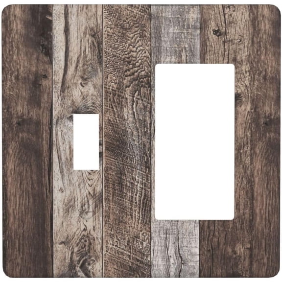 Decorative Outlet Covers Retro Grey Brown Wood Plank 2 Gang Light Switch Cover Plate Single Toggle 1 Rocker Wall Plates for Electrical Outlets Switch Plate Covers for Farmhouse Decor