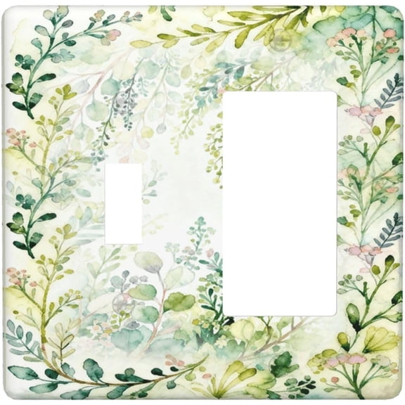 Decorative Outlet Covers Rustic Green Eucalyptus Leaf Garden 2 Gang Light Switch Cover Plate Single Toggle 1 Rocker Wall Plates for Electrical Outlets Switch Plate Covers for Bedroom Home Decor