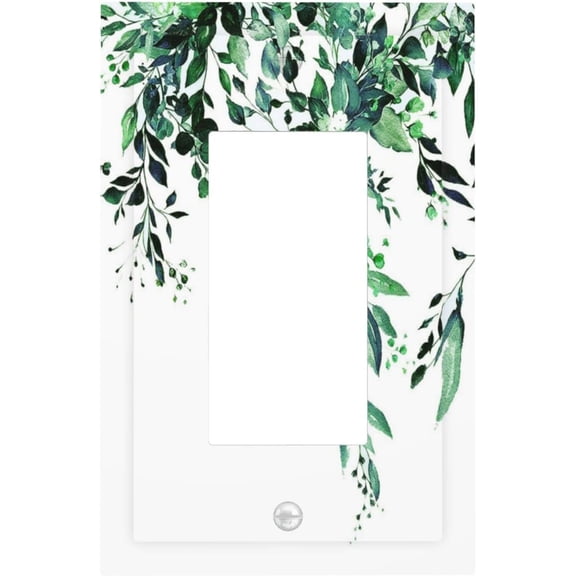 Decorative Outlet Covers Rustic Green Eucalyptus Leaves 1 Gang Rocker Light Switch Cover Plate Single Decora Light Switch Covers Wall Plate Faceplate for Country Bedroom Home Decor