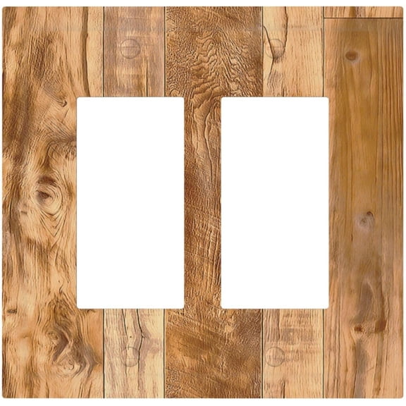 Decorative Outlet Covers Rustic Wood Color Natural Wood Texture 2 Gang Double Rocker Light Switch Cover Plate Electrical Switch Plate Cover Decorate GFCI Wall Plate for Farmhouse Home Decor
