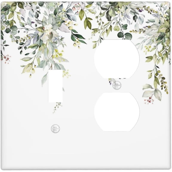 Decorative Outlet Covers Sage Green Watercolor Plant Leaves Floral 2 Gang Wall Plate Cover Single Toggle Duplex Combo Two Switch Light Switch Cover Plate Jumbo Dual GFCI Face Plate