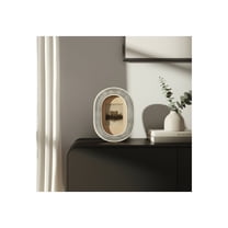 Decorative Oval Etched Lines Photo Frame - Contemporary Frame for Gallery Wall Display or Living Room Accent - Stylish Picture Frame for Dorm, Console Table, and Home Decor - 8.5", Black/White