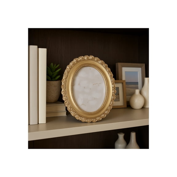 Decorative Oval Photo Frame with Rosette Border Detailing - Ornate Frame Perfect for Tabletop, and Living Room Decor - Stylish Home Decor for Hallway, Entrance, and Office Desk Accent - 9", Gold