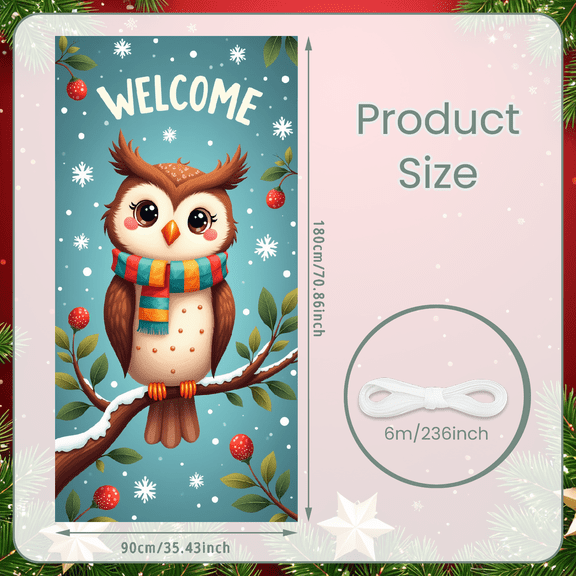 Decorative Owl Banner Winter Theme Snow Design Christmas Owl New Year Decoration for Indoor Winter Festival Holiday Party