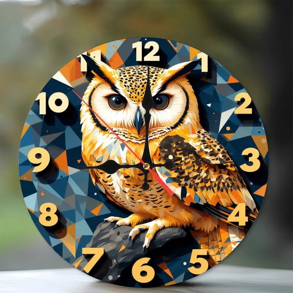 Decorative Owl Clock 10-Inch Silent Wooden Wall Clock, Battery Operated (AA Batteries Not Included), Artistic Home Decor