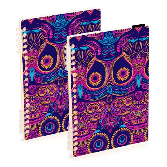 Decorative Owl Design Neon Colors Notebook Detachable Coil Notebook Diary Plan Book A5 Size 60 Pages 2 Pack