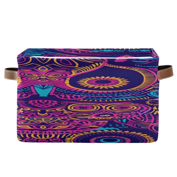 Decorative Owl Design Neon Colors Square Storage Bins with Handles Collapsible Containing Box 1 Pack