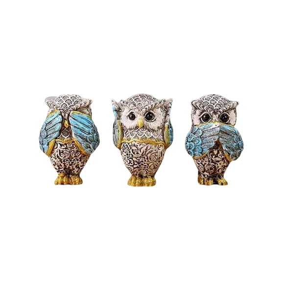 Decorative Owl Figurines Set for Home Office Shelf Mantelpiece Accent Symbolic of Wisdom & Good Fortune, Versatile Bookcase Decor, Thoughtful Gift for Wisdom & Inspiration