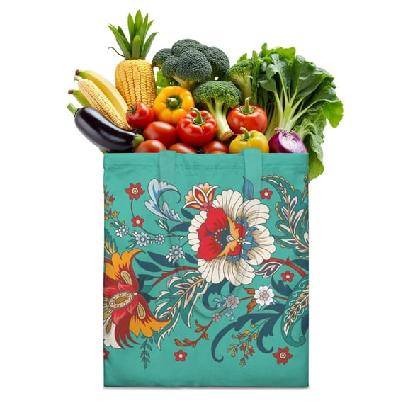 Decorative Paisley Print Canvas Tote Bag - Eco-Friendly Foldable Grocery Bag with Vibrant Floral Pattern, Machine Washable
