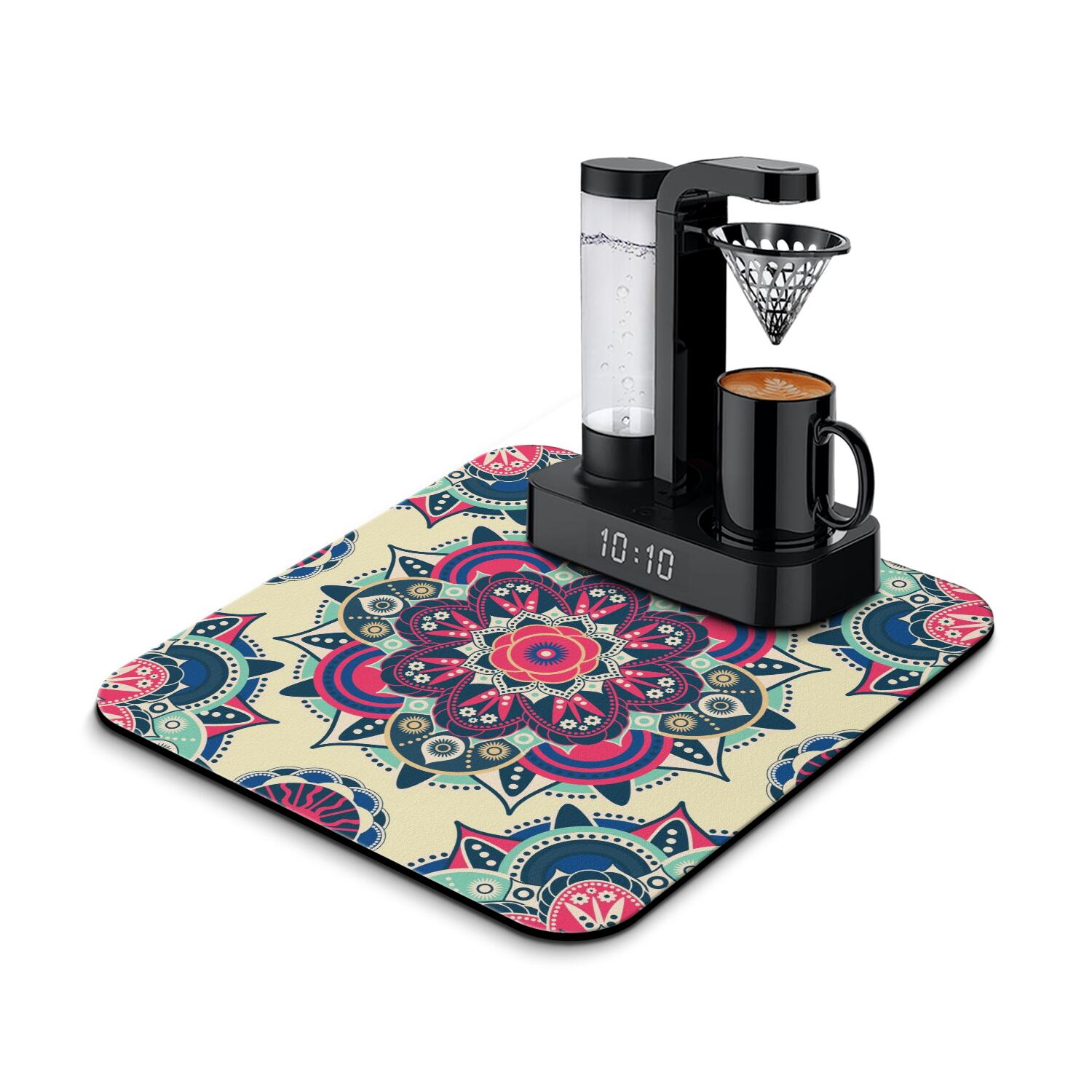 Decorative Paisley Print Coffee Bar Mat - Mandala Inspired Absorbent ...