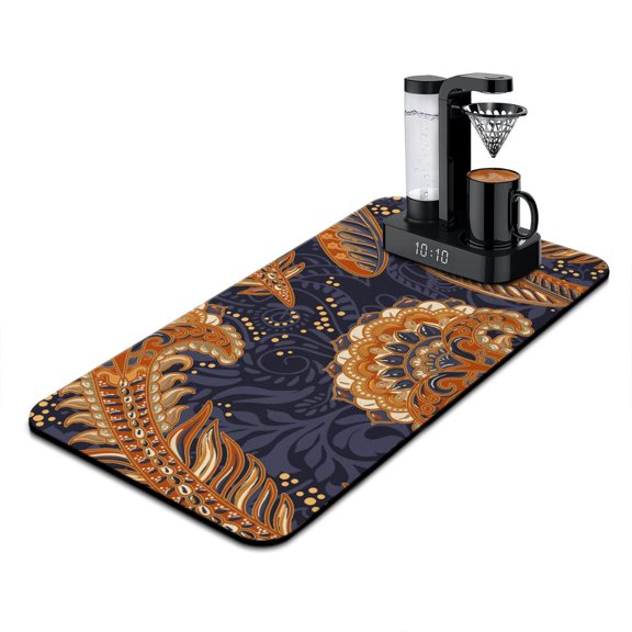 Decorative Paisley Print Coffee Maker Mat Non-Slip 4-Layer Mat with Mandala Inspired Pattern Protects Countertops from Stains