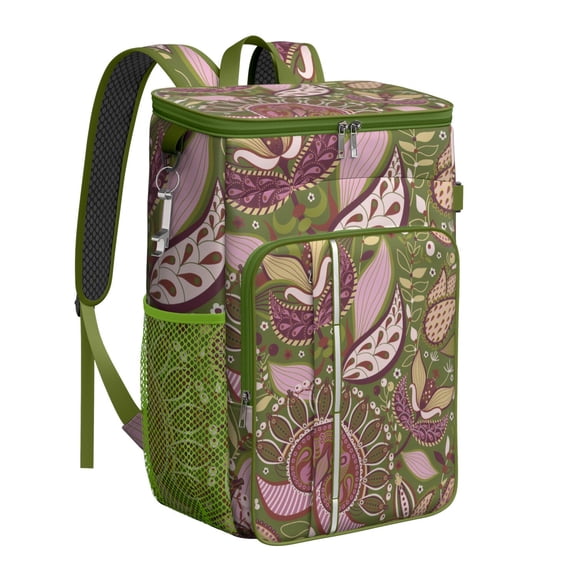 Decorative Paisley Print Cooler Backpack - Insulated 20L Soft Cooler Bag with PEVA Lining, Easy to Clean for Picnics & Outings